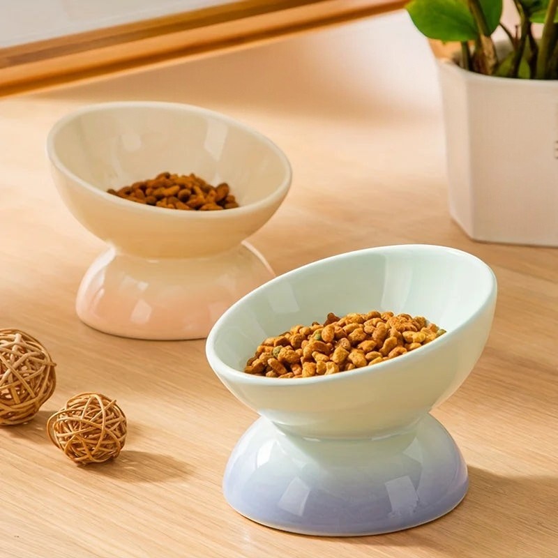Bols Esprit Chat surélevés en céramique aux tons pastel pour une alimentation confortable des chats