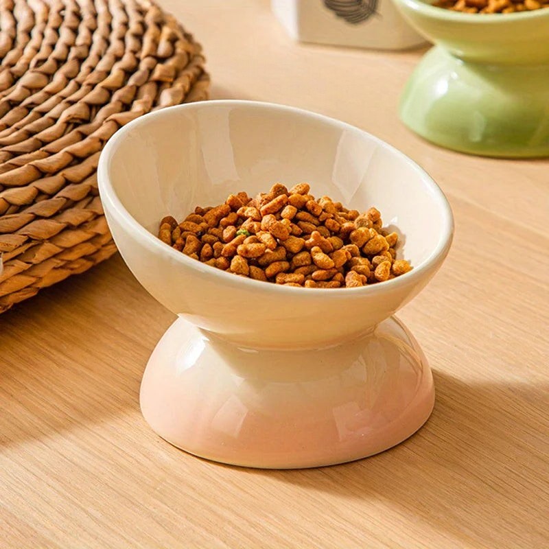 Bol Esprit Chat en céramique beige surélevé pour une meilleure posture de repas du chat