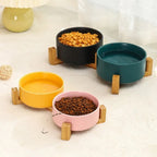 Bols surélevés Esprit Chat en céramique colorée avec support en bois pour nourriture et eau pour chats et chiens