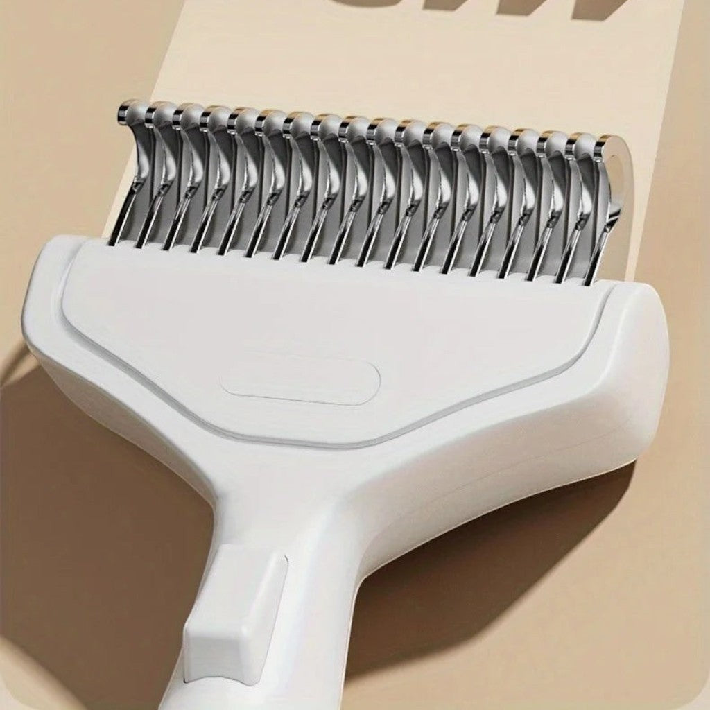 Brosse de toilettage Esprit Chat en acier inoxydable pour chat à poils longs avec manche ergonomique blanc