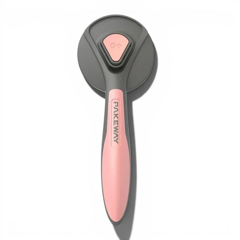 Brosse démêlante autonettoyante Esprit Chat pour chat avec picots en acier inoxydable et bouton poussoir rose et gris