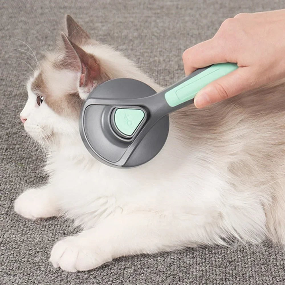 Brosse auto-nettoyante Esprit Chat pour chat avec poils en acier inoxydable et bouton de nettoyage pratique