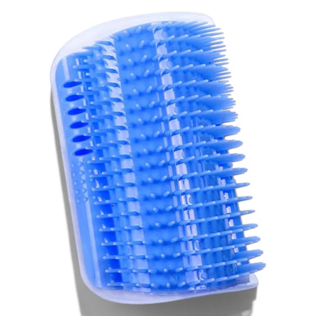 Brosse de massage Esprit Chat bleue en plastique pour coin de mur, idéale pour le toilettage et le retrait des poils