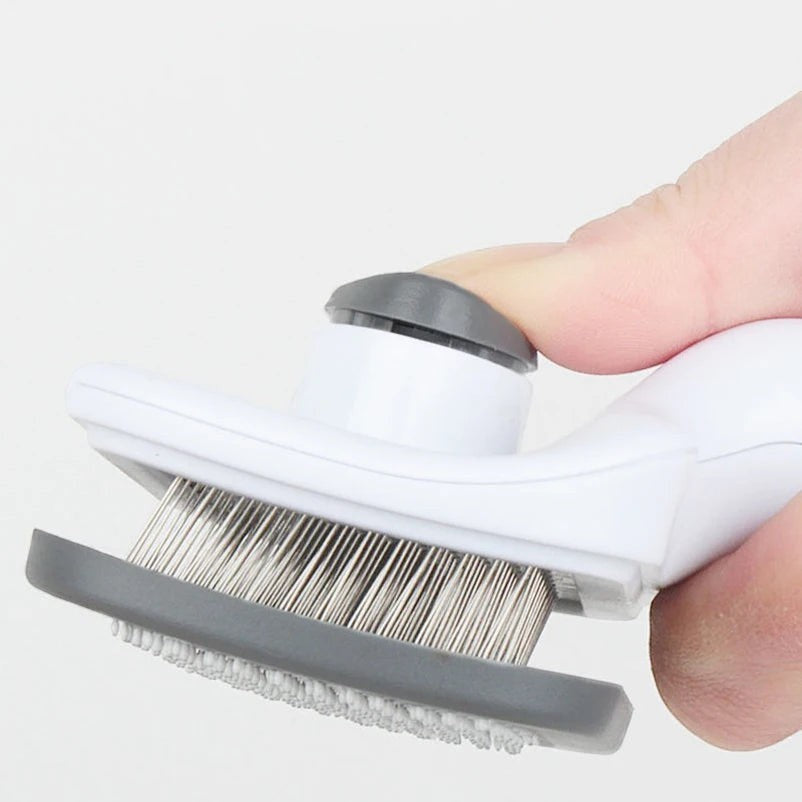 Brosse de toilettage Esprit Chat pour chat avec picots en acier inoxydable et bouton poussoir autonettoyant