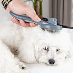 Brosse autonettoyante Esprit Chat pour le toilettage des poils de chien blanc avec picots en acier inoxydable