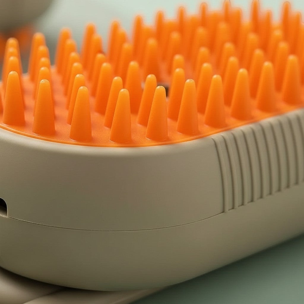 Brosse Esprit Chat électrique avec picots en silicone orange pour le toilettage et massage des poils de chat