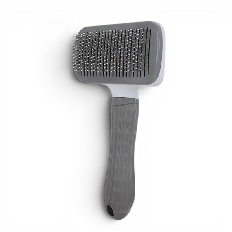 Brosse de toilettage Esprit Chat grise en plastique avec picots métalliques pour le soin du pelage des chats