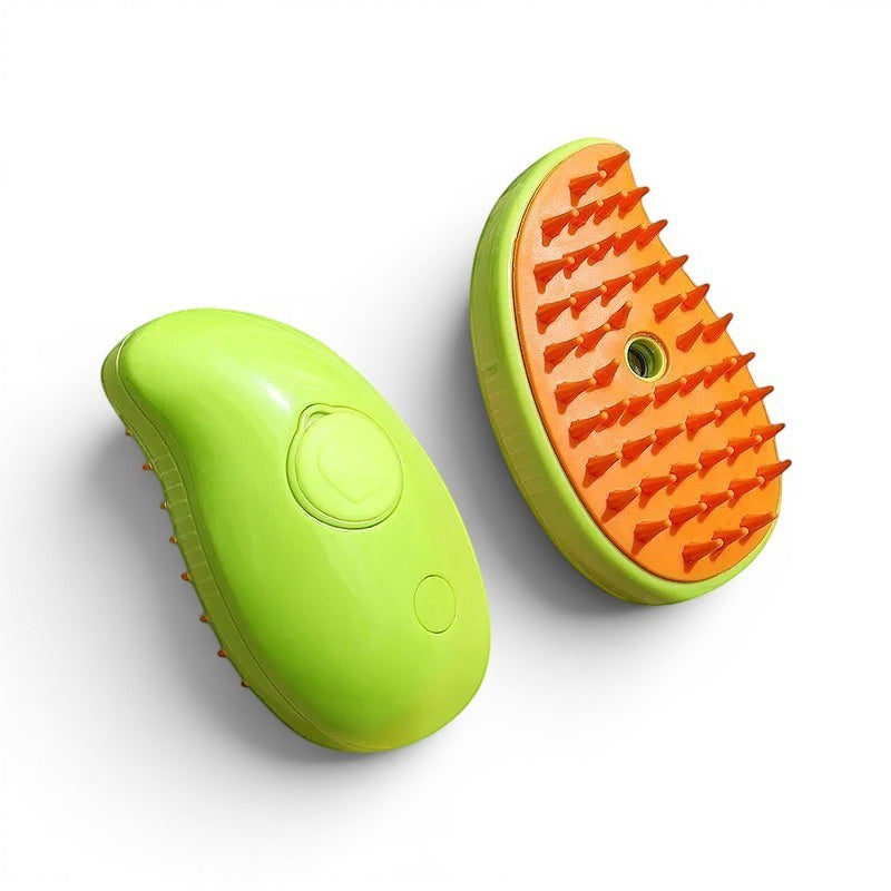 Brosse de toilettage vapeur Esprit Chat pour animaux, plastique vert et orange avec picots souples pour massage