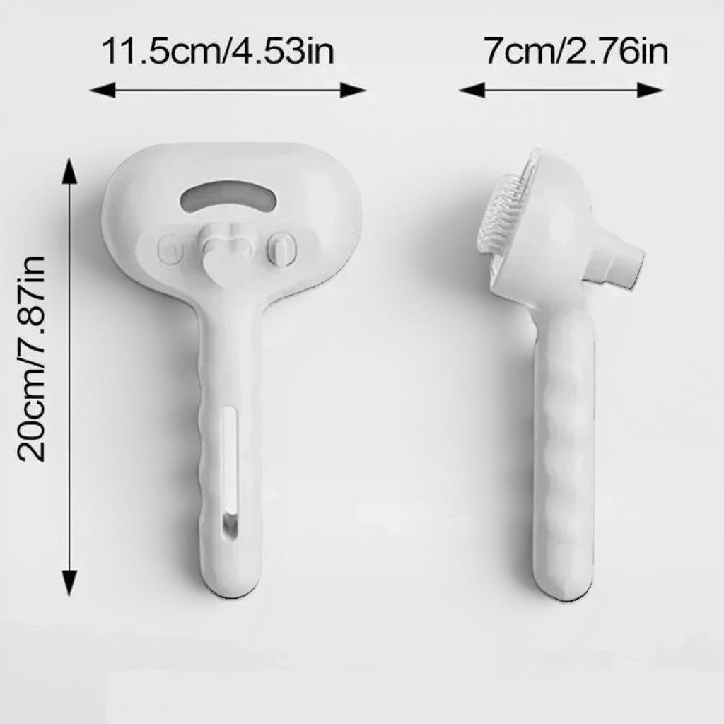 Schéma technique de la brosse vapeur électrique Esprit Chat blanche pour le toilettage et massage des poils d'animaux