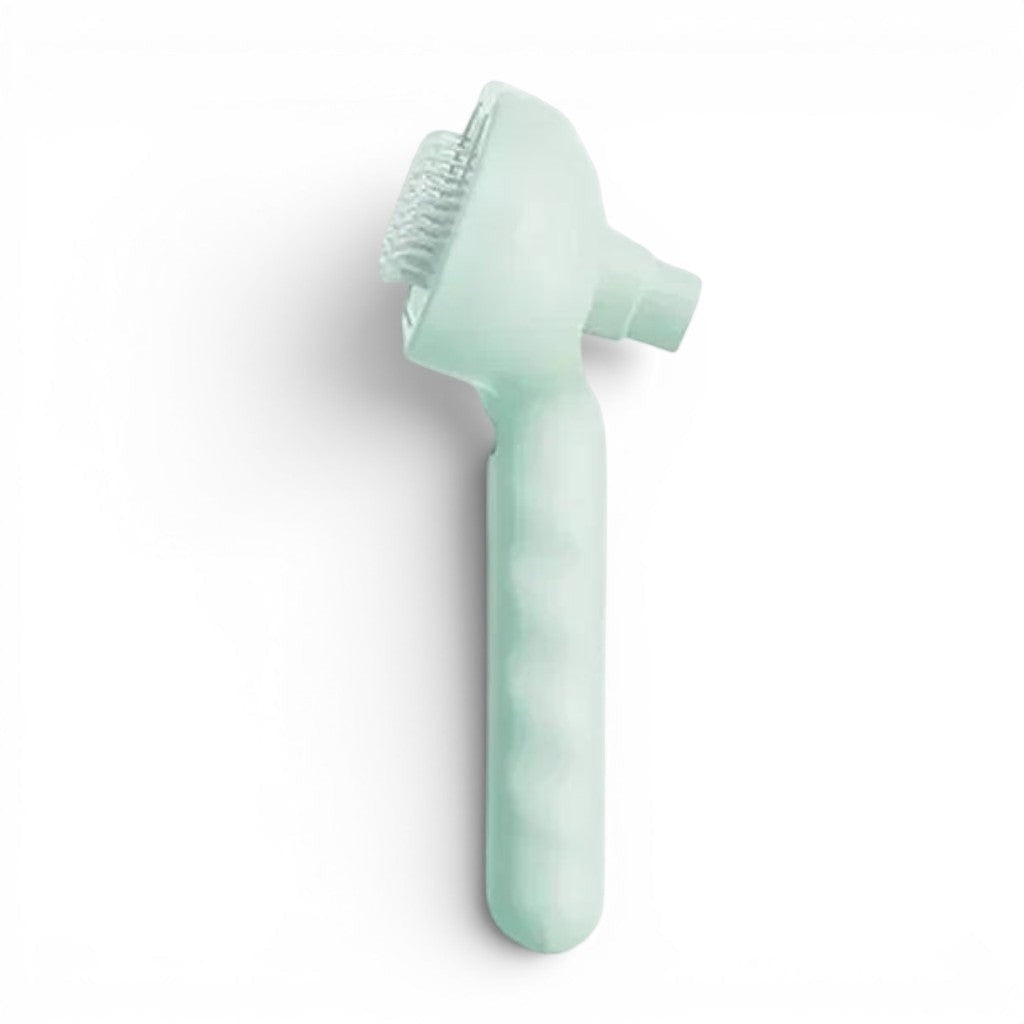 Brosse vapeur Esprit Chat pour poils de chat, outil de toilettage électrique en plastique vert menthe avec dimensions.