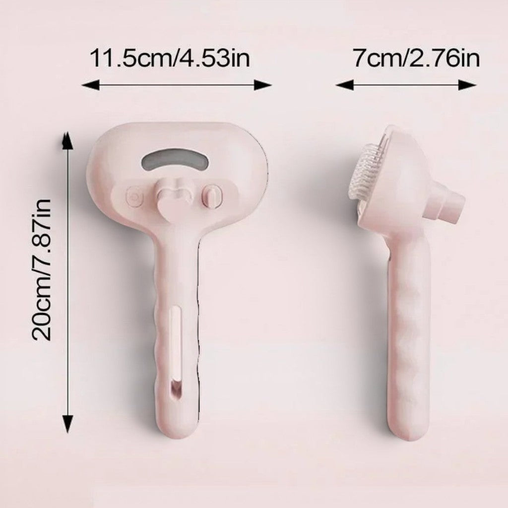 Brosse vapeur Esprit Chat rose en plastique pour le toilettage et le massage des poils de chat avec dimensions indiquées