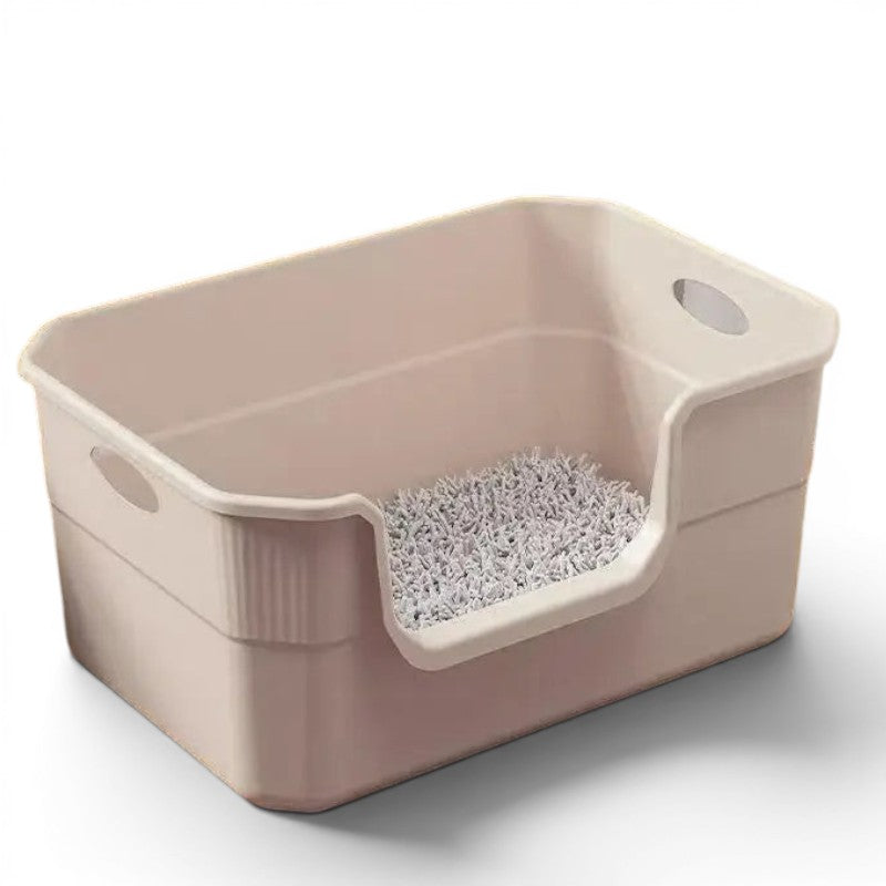 Caisse à litière ouverte Esprit Chat en plastique beige avec accès bas pour un nettoyage facile