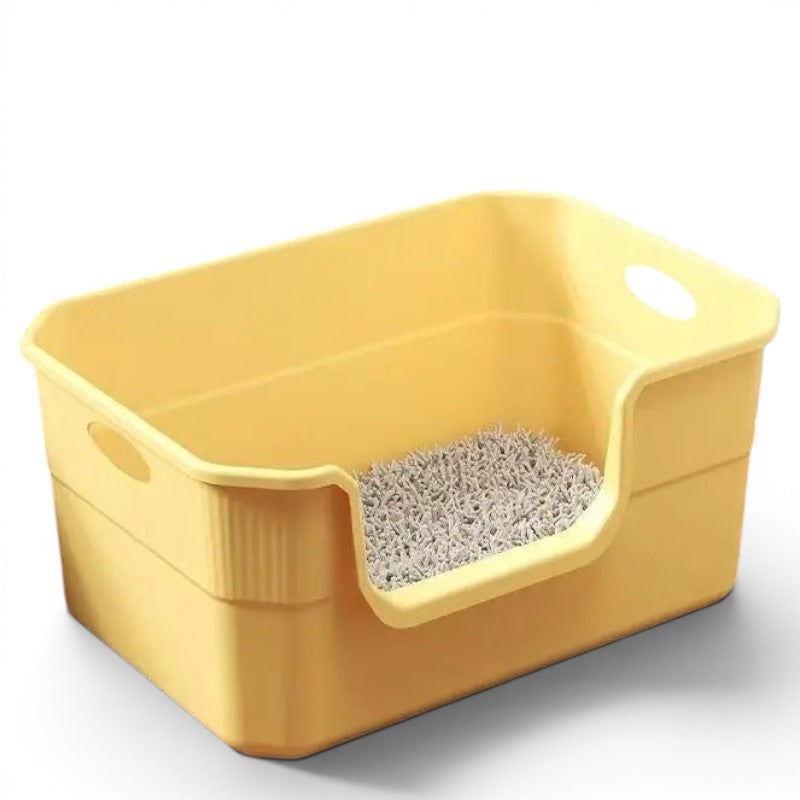 Caisse à litière ouverte Esprit Chat en plastique jaune avec rebords pratiques pour un accès facile