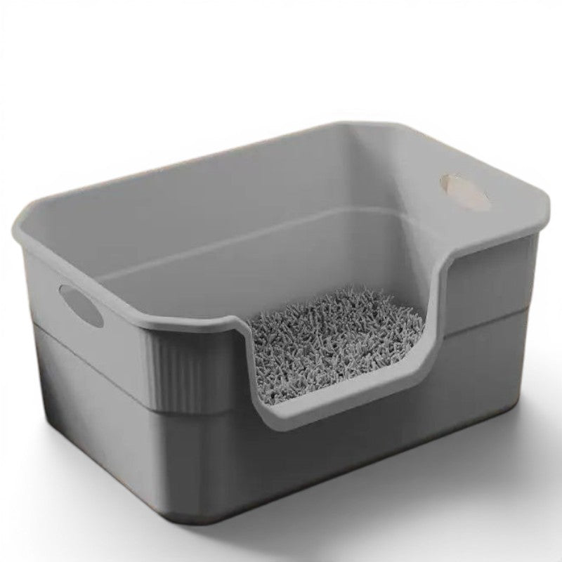 Caisse à litière ouverte Esprit Chat en plastique gris avec accès bas pour un nettoyage facile et un confort optimal