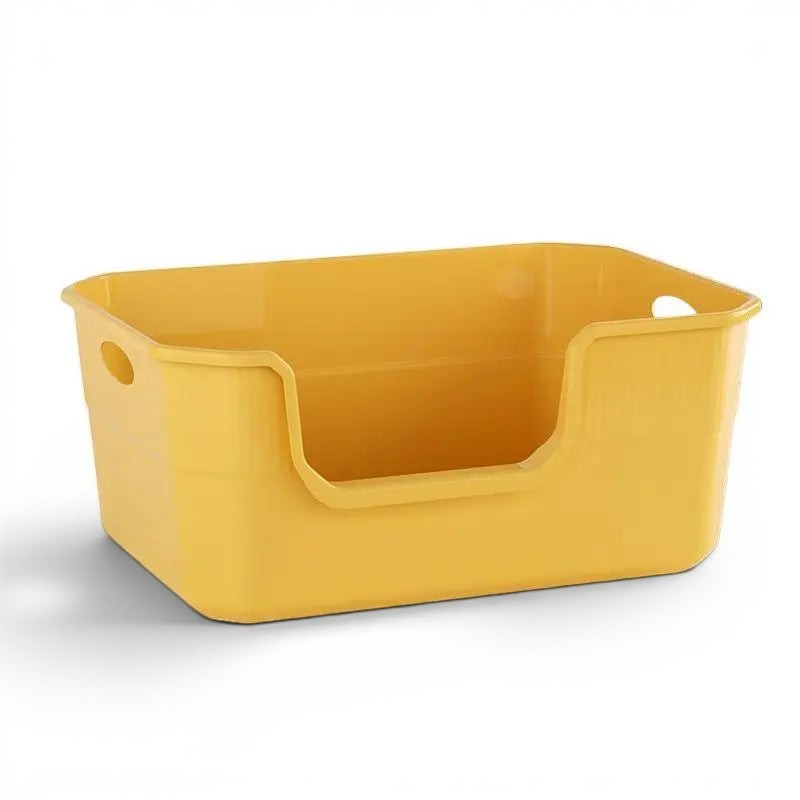 Caisse à litière ouverte Esprit Chat en plastique jaune, design ergonomique facile à nettoyer pour chat