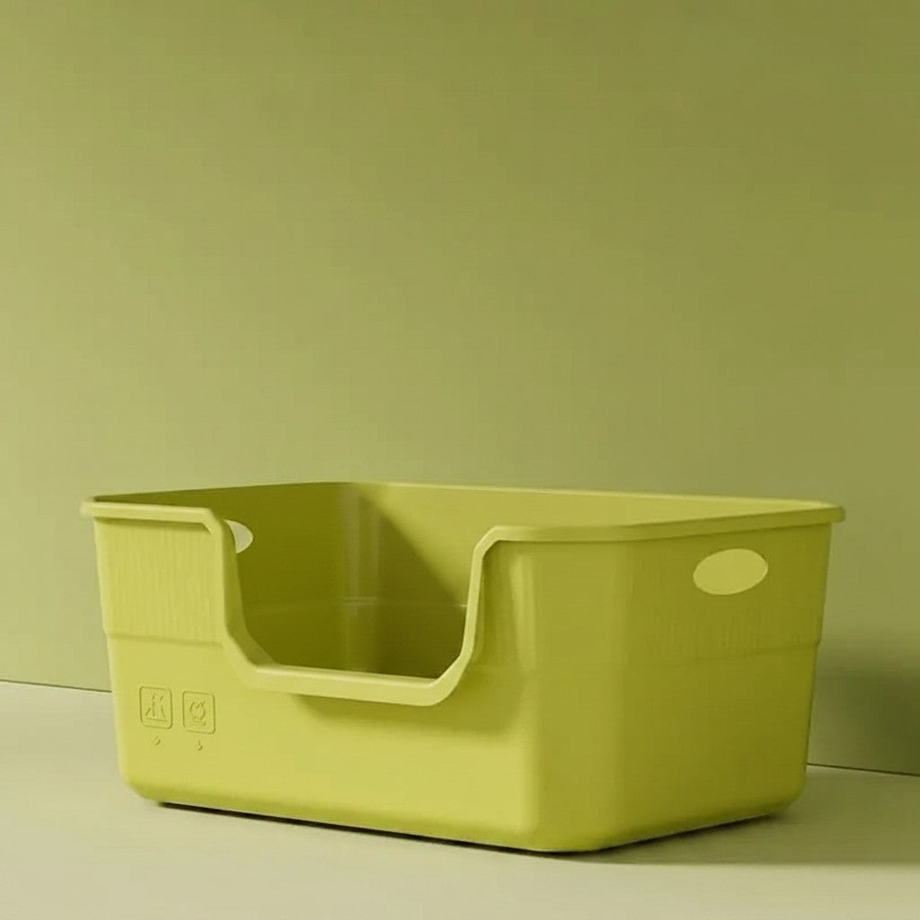 Caisse à litière ouverte Esprit Chat en plastique vert avec entrée basse pour un accès facile