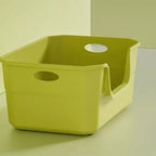 Caisse à litière ouverte Esprit Chat en plastique vert clair avec poignées latérales pour un nettoyage facile