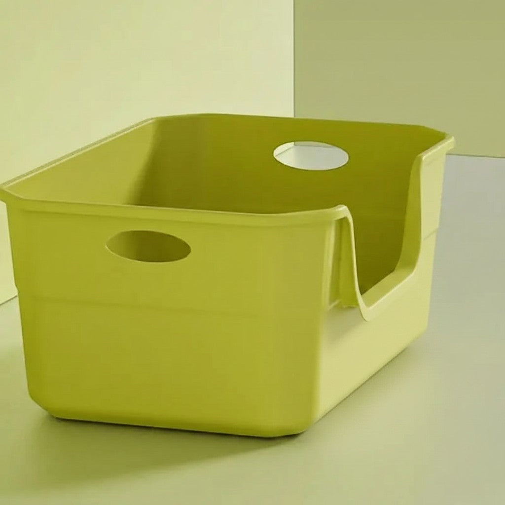Caisse à litière ouverte Esprit Chat en plastique vert clair avec poignées latérales pour un nettoyage facile