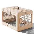 Caisse de transport Esprit Chat beige en plastique avec porte latérale grillagée et parois transparentes
