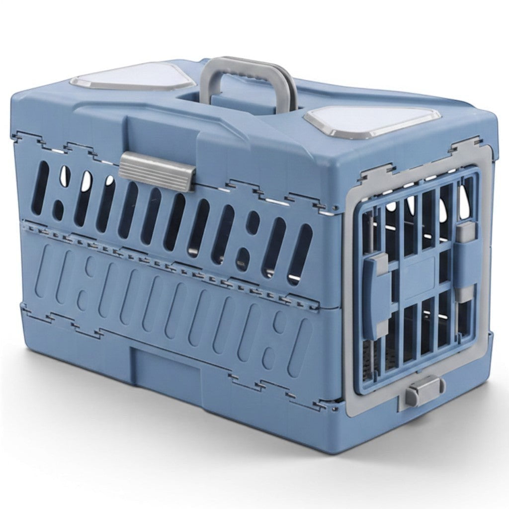 Caisse de transport Esprit Chat en plastique bleu pour chat, pliable et ventilée pour les voyages en voiture