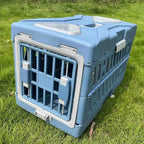 Caisse de transport Esprit Chat bleue en plastique pour grands chats, idéale pour les voyages en voiture