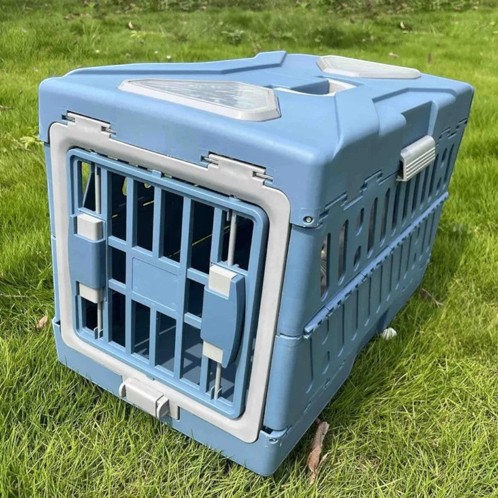 Caisse de transport Esprit Chat bleue en plastique pour grands chats, idéale pour les voyages en voiture