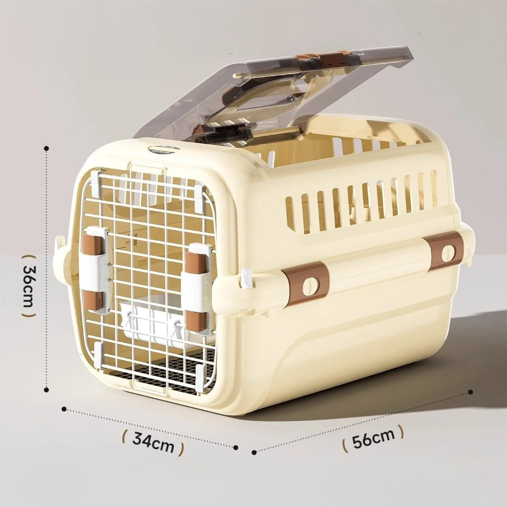 Caisse de transport Esprit Chat jaune en plastique avec toit ouvrant et porte grillagée pour chat