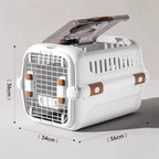 Caisse de transport Esprit Chat en plastique blanc avec lucarne transparente et porte grillagée pour chat