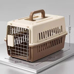 Caisse de transport Esprit Chat pour chat adulte, en plastique bicolore beige et marron avec porte grillagée