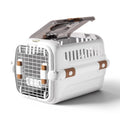 Caisse de transport Esprit Chat en plastique blanc avec porte grillagée et ouverture supérieure pratique