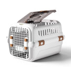 Caisse de transport Esprit Chat en plastique blanc avec porte grillagée et ouverture supérieure pratique