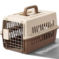 Caisse de transport Esprit Chat pour chat adulte, en plastique bicolore beige et marron avec porte en métal