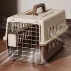 Caisse de transport Esprit Chat en plastique beige et marron avec porte grillagée pour chats adultes