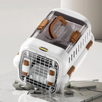 Caisse de transport pour chat Esprit Chat en plastique blanc et marron avec porte grillagée et poignée robuste