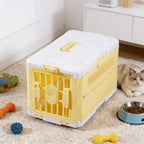 Caisse de transport Esprit Chat pliable en plastique jaune et blanc pour chat et petit chien