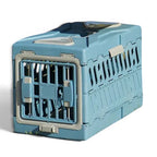 Caisse de transport pliable pour chat Esprit Chat en plastique jaune et bleu, idéale pour les voyages en voiture.