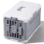 Caisse de transport Esprit Chat pliable en plastique gris et blanc pour chat ou petit chien avec porte verrouillable