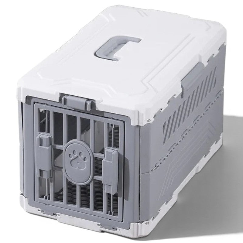 Caisse de transport Esprit Chat pliable en plastique gris et blanc pour chat ou petit chien avec porte verrouillable