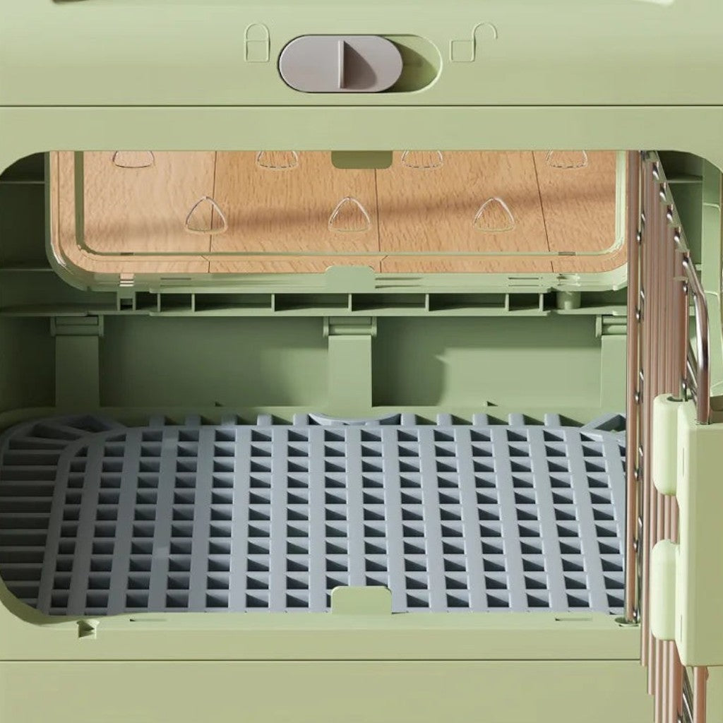 Caisse de transport Esprit Chat verte en plastique avec grille de sol amovible et porte latérale