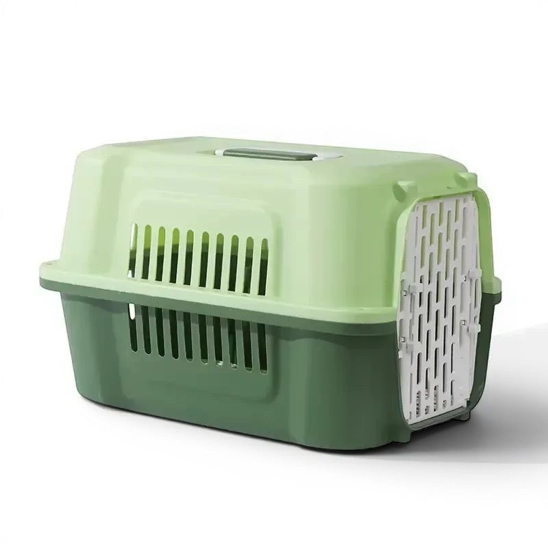 Caisse de transport Esprit Chat verte et blanche en plastique robuste pour chat avec porte grillagée aérée