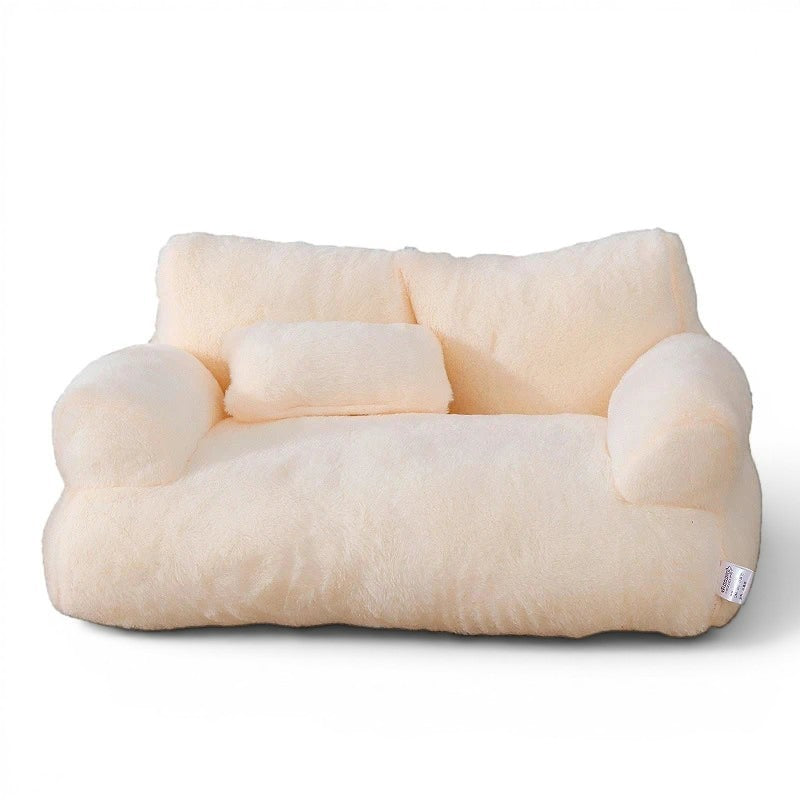 Canapé pour chat Esprit Chat beige en peluche douce avec dossier épais et petit coussin inclus