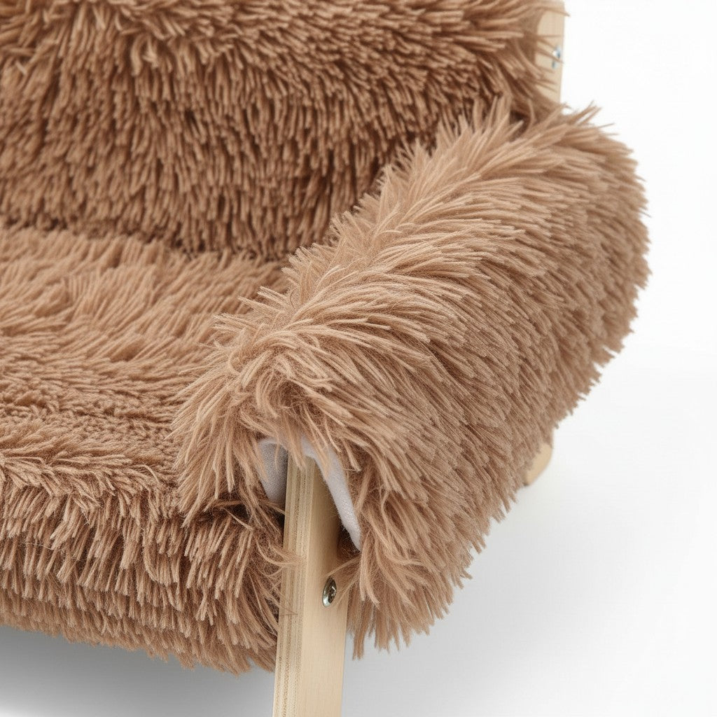 Canapé pour chat Esprit Chat en bois avec revêtement en fausse fourrure marron doux et confortable