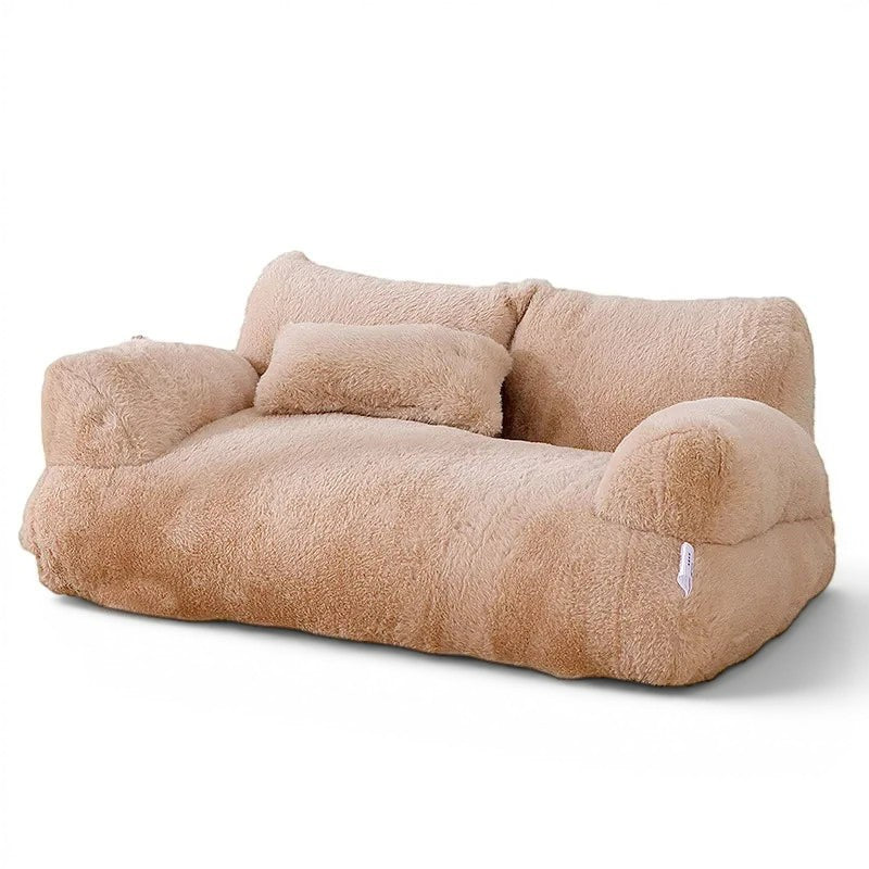 Canapé pour chat Esprit Chat en peluche beige douce avec dossier confortable et petit coussin assorti