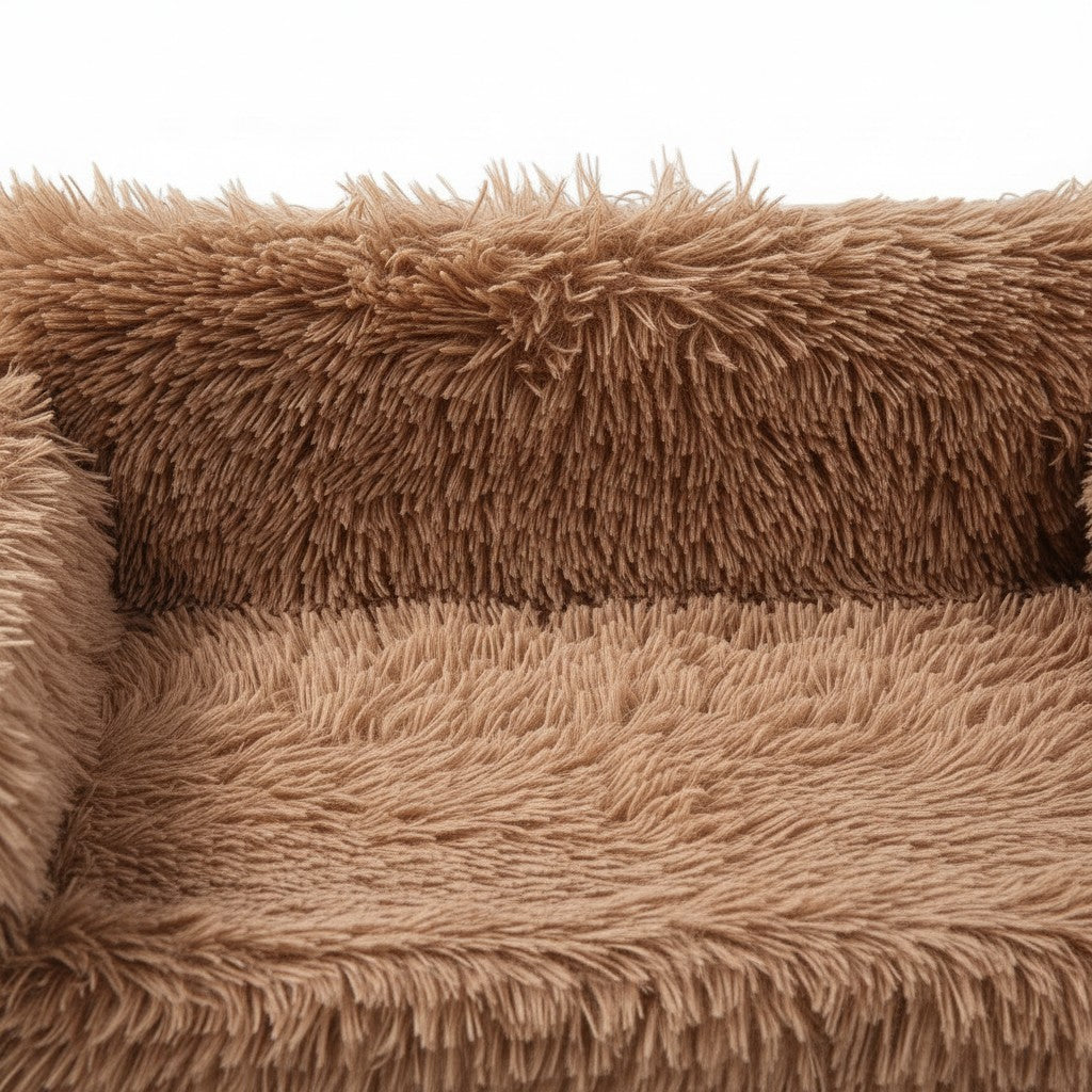 Canapé pour chat Esprit Chat en peluche marron douce et confortable avec structure en bois surélevée