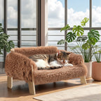 Canapé pour chat Esprit Chat en peluche marron sur pieds en bois, idéal pour le confort et la ventilation