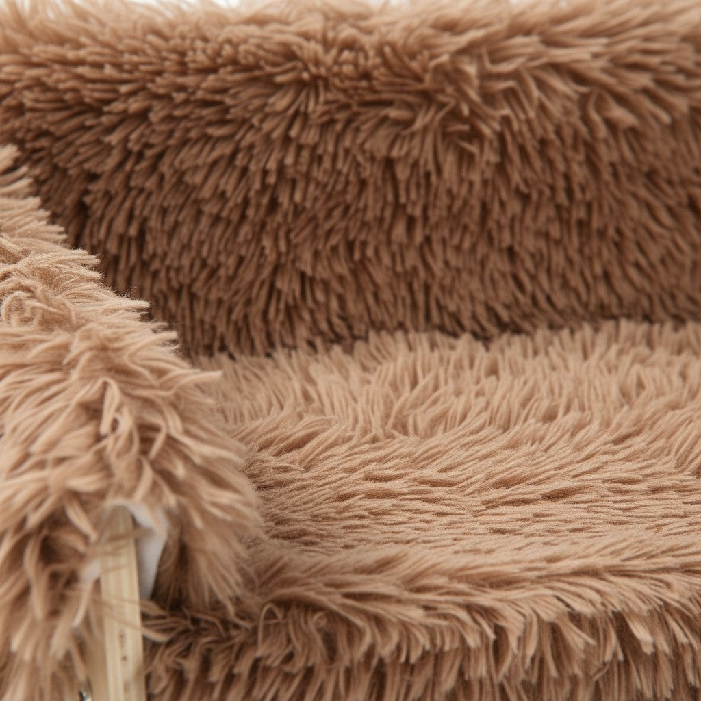 Canapé pour chat Esprit Chat en peluche marron douce avec structure en bois surélevée pour un confort optimal