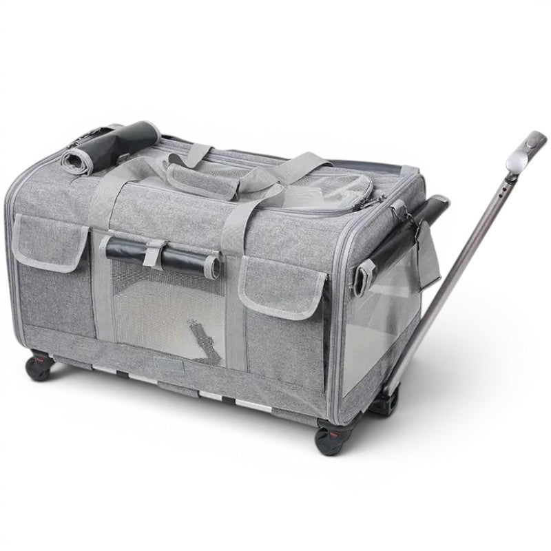 Chariot de transport pour chat Esprit Chat gris en nylon avec roulettes et poignée télescopique pour grands chats