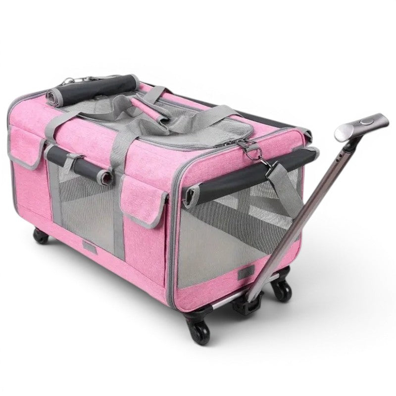 Chariot de transport pour chat Esprit Chat rose en nylon avec roulettes et poignée télescopique pour grands chats