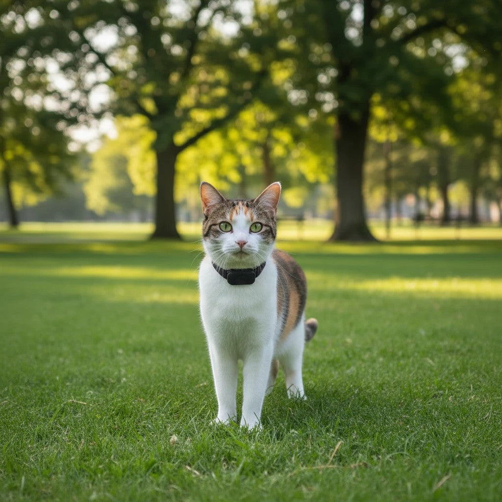 Collier Bluetooth noir pour chat par Esprit Chat, avec suivi GPS, léger et discret, idéal pour la sécurité de votre animal.
