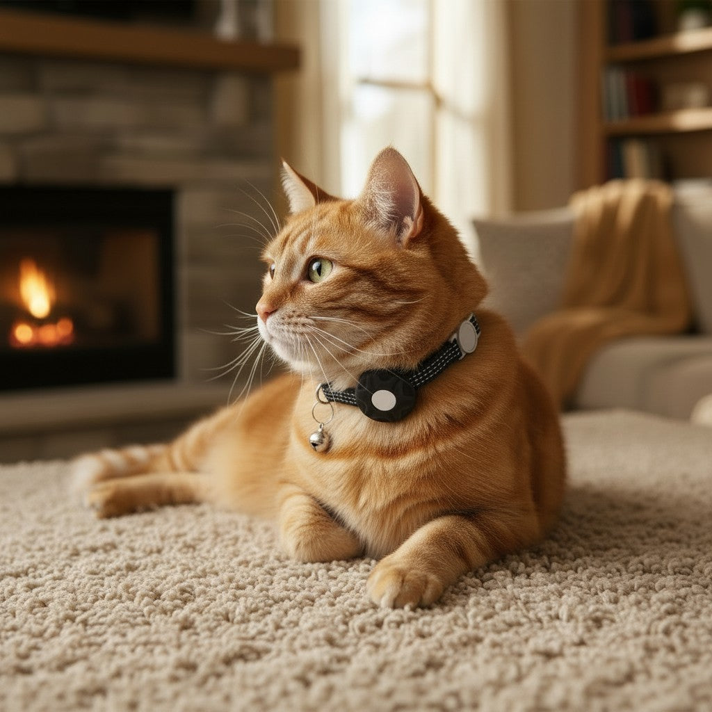 Collier pour chat Esprit Chat avec clochette et support pour AirTag, noir et gris réfléchissant